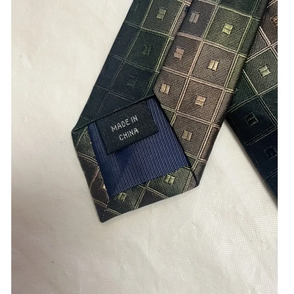 Joe Joseph Abboud Geometric Patterned Silk Necktie Shades of Green and Gray Tie